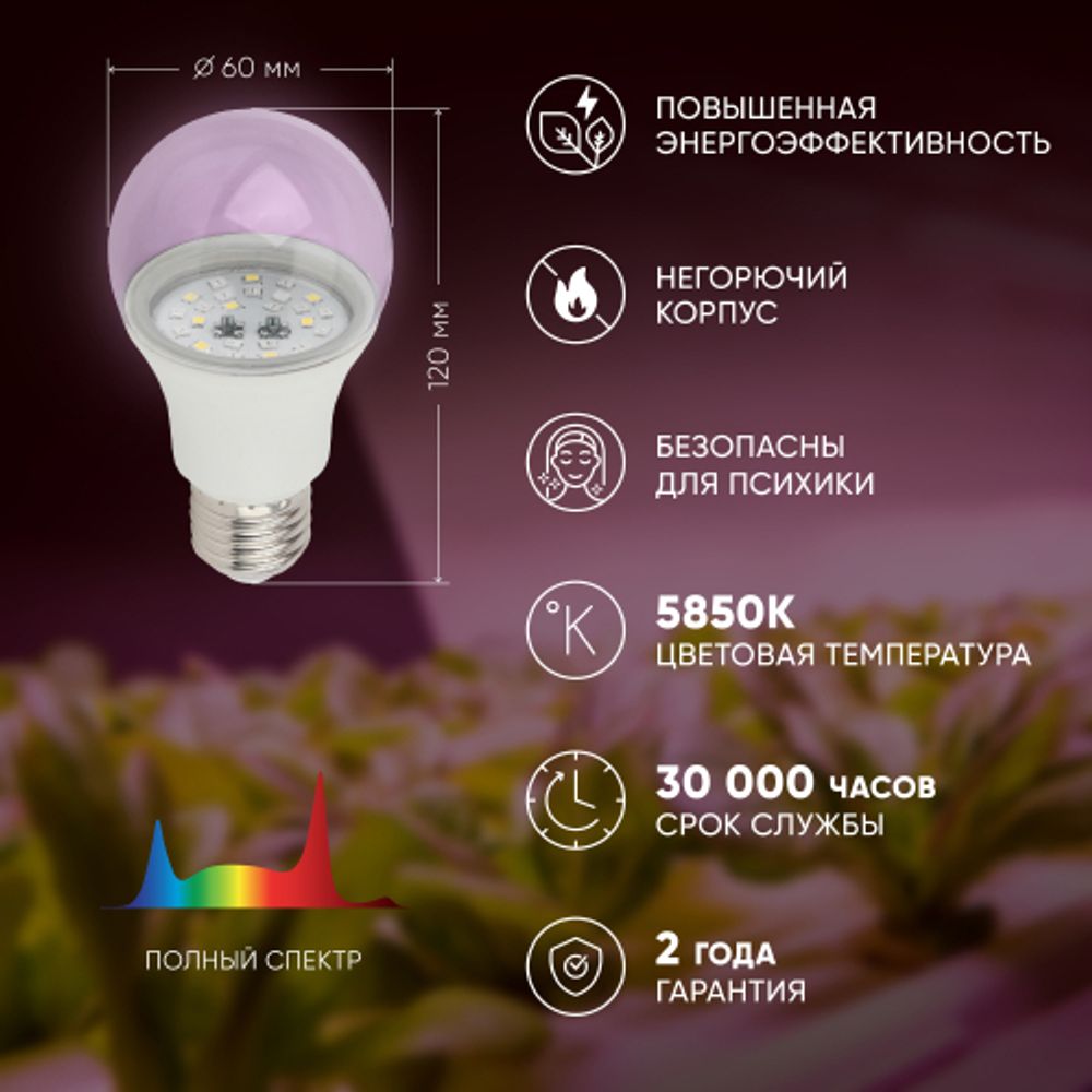 Фитолампа для растений светодиодная ЭРА FITO-11W-Ra90-E 27 полного спектра new 11 Вт Е27