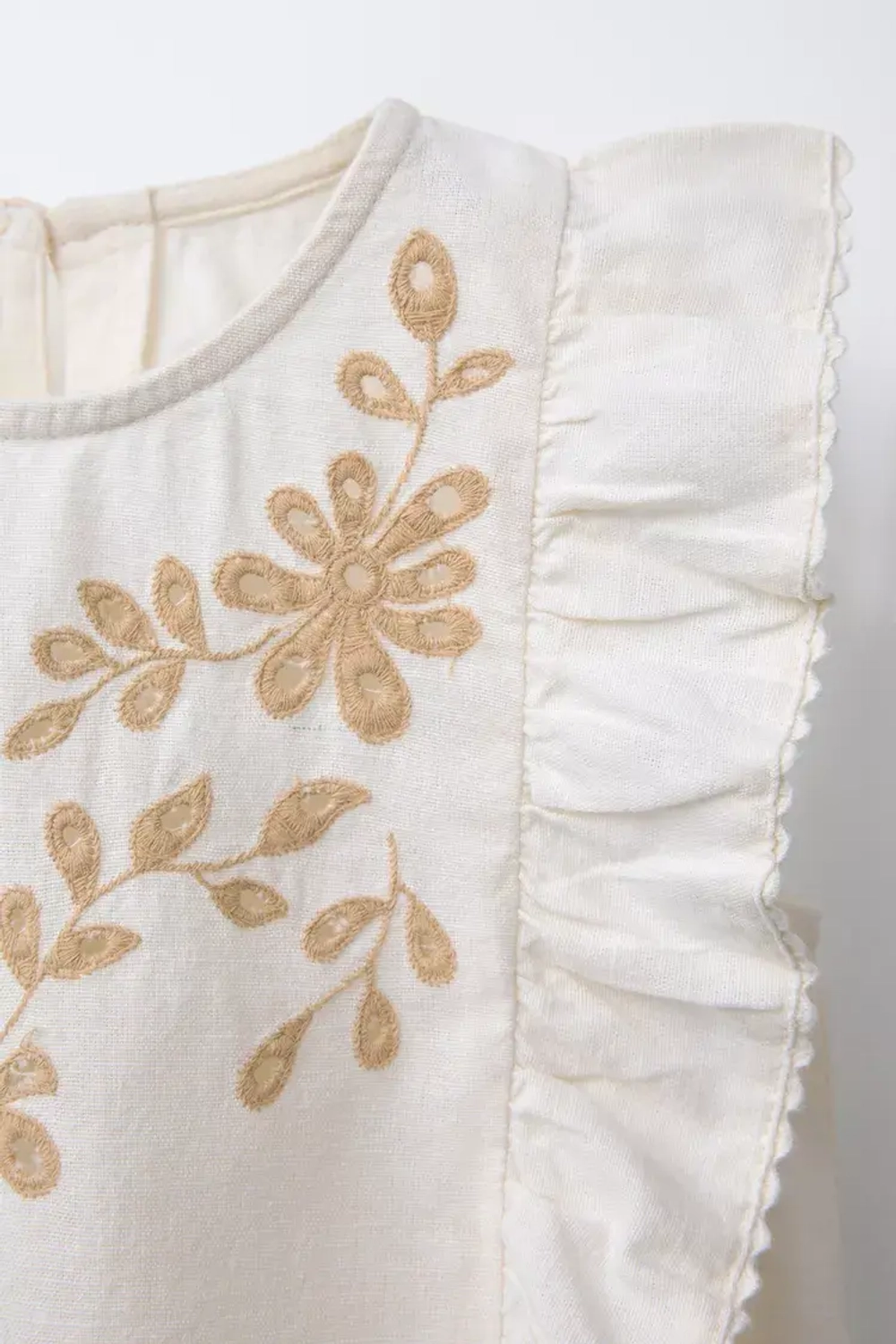 ZARA ТОП ИЗ СМЕСОВОГО ЛЬНА С ЦВЕТОЧНОЙ ВЫШИВКОЙ, ЭКРЮ