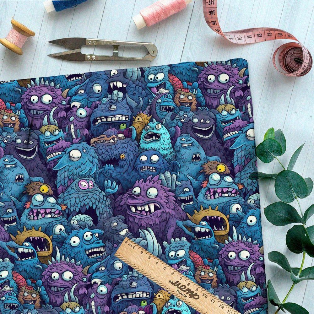 Ткань премиум габардин глазастые монстры