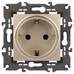 14-2102-04 ЭРА Розетка 2P+E Schuko со шторками, 16A-250В, IP20, Эра Elegance, шампань | Elegance Шампань