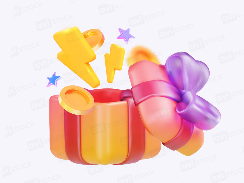 Открытый подарок с монетами и молниями — премиум векторная иллюстрация, коммерческая лицензия