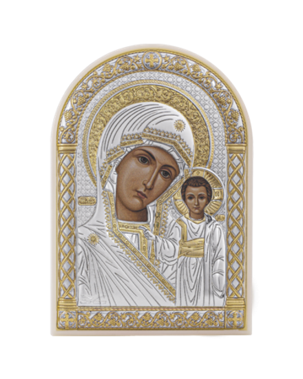 Казанская БМ, икона арочная, пластика белый 80х115
