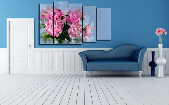Модульная картина "Пионы на голубом фоне"