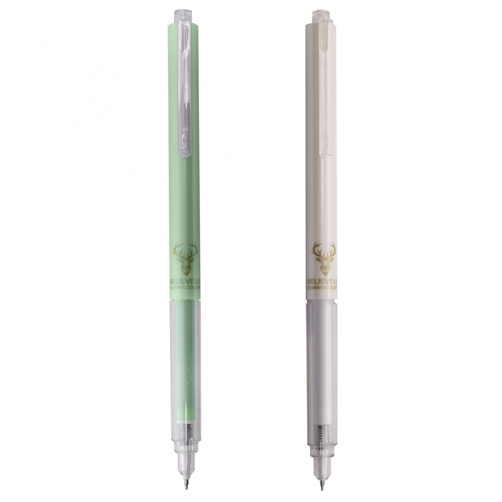 Ручка гелевая Alingar "Белый олень", 0,5 мм, черная, автоматическая, игольчатый наконечник, круглый цветной пластиковый корпус, карт. уп.