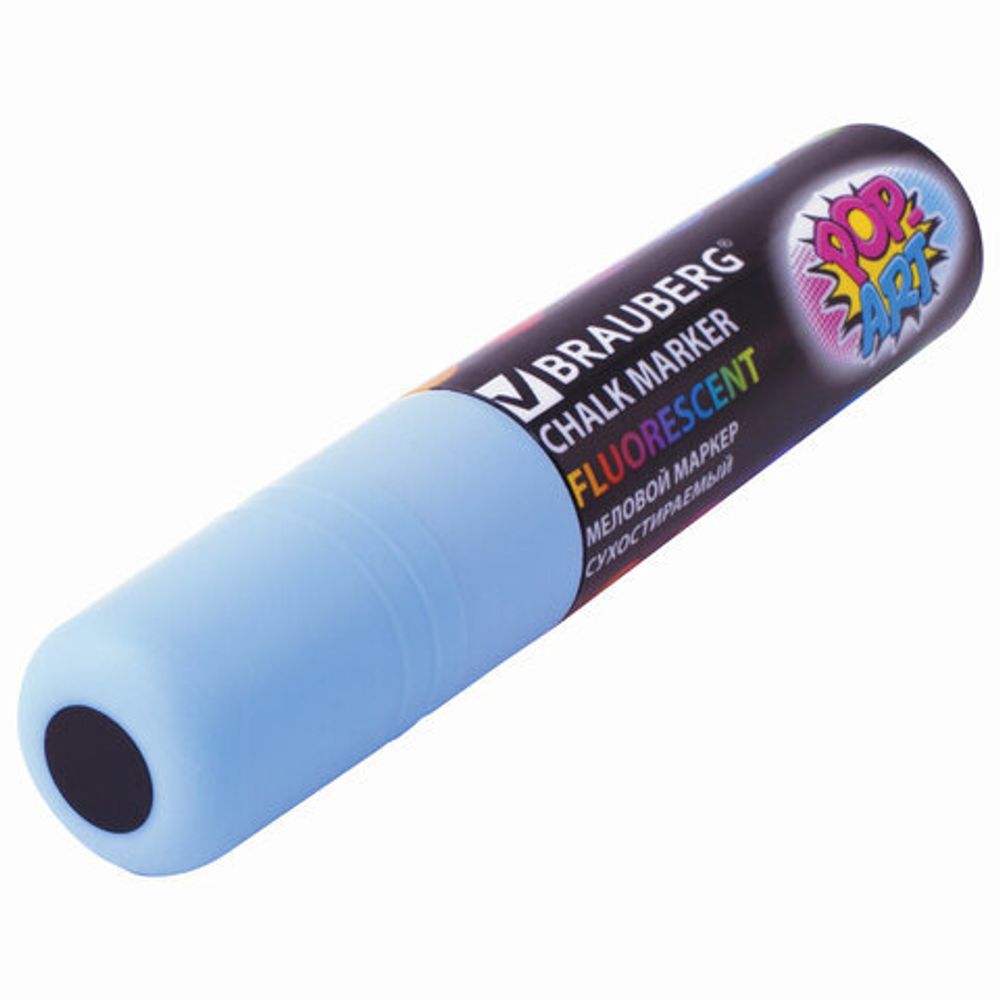 Маркер меловой "POP-ART" ГОЛУБОЙ, 15 мм, сухостираемый, для гладких поверхностей, BRAUBERG, 151543