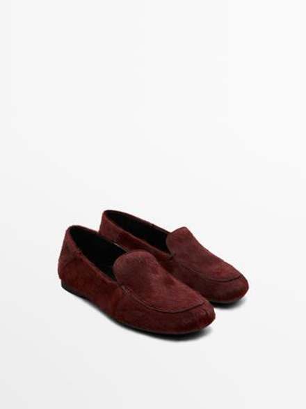 Massimo Dutti Лоферы из кожи с ворсом, красный