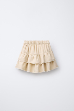 ZARA ЮБКА-ШОРТЫ ИЗ СМЕСОВОГО ЛЬНА С ВОЛАНАМИ, БЕЖЕВЫЙ