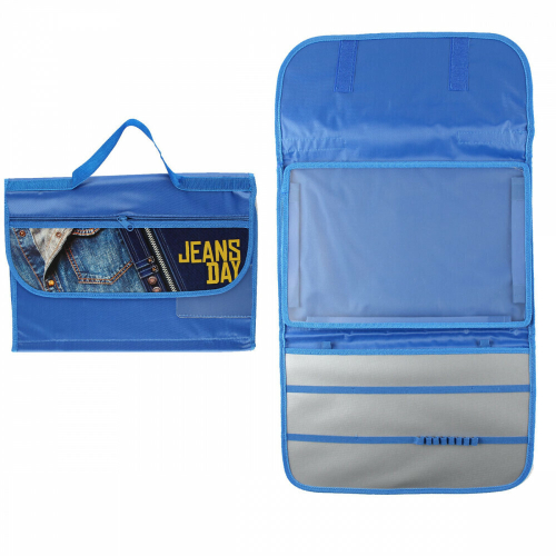 Папка для труда А4 липучка/ручки тесьма ткань/пластик "Jeans day" раскладная ПЧЕЛКА ПТР-10