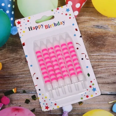 Свечи для торта «Праздник», 6 штук, 8 см, розовый