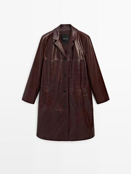 Massimo Dutti Длинное пальто из кожи наппа, бордо
