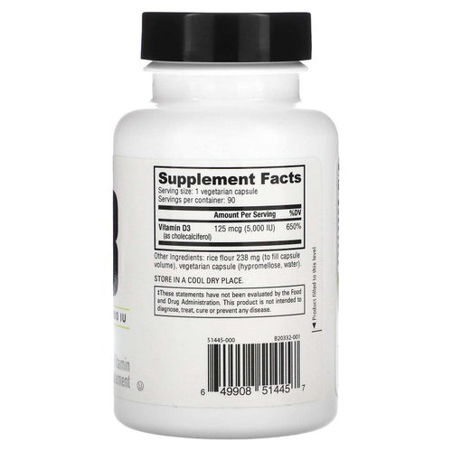 NutraBio, Витамин D-3, 5000 МЕ, 90 капсул