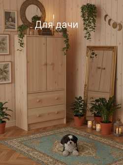 Комод 62х30х120, Раст, с 2 ящиками для одежды, с дверцами и полкой, массив сосны, прозрачный лак, IKEA