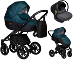 Детская коляска Indigo Mio S 3 в 1 с автокреслом Avionaut Cosmo Grey 06 черная кожа+изумрудный