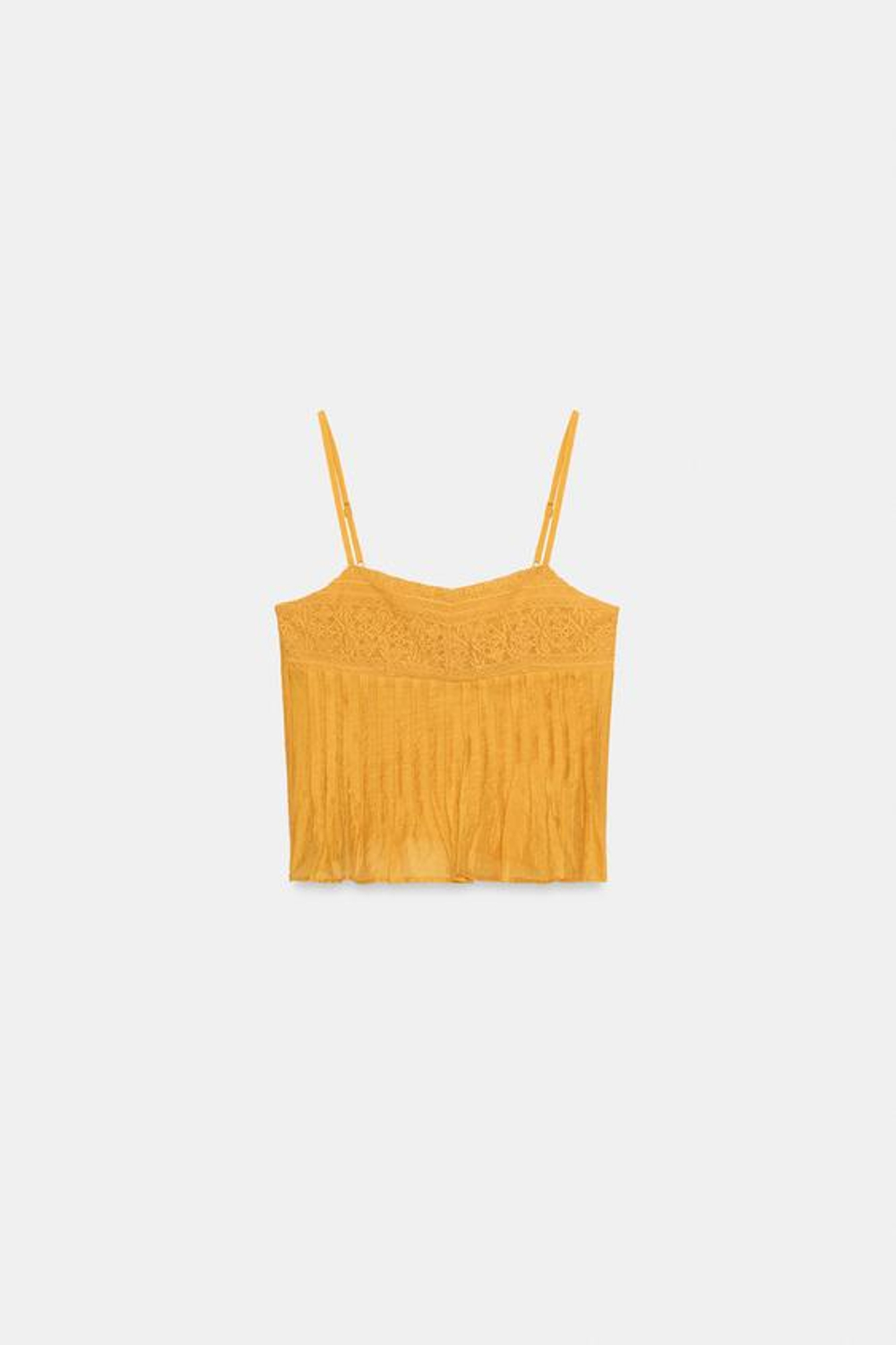 ZARA ТОП НА БРЕТЕЛЯХ С ВЫШИВКОЙ, ЖЕЛТЫЙ