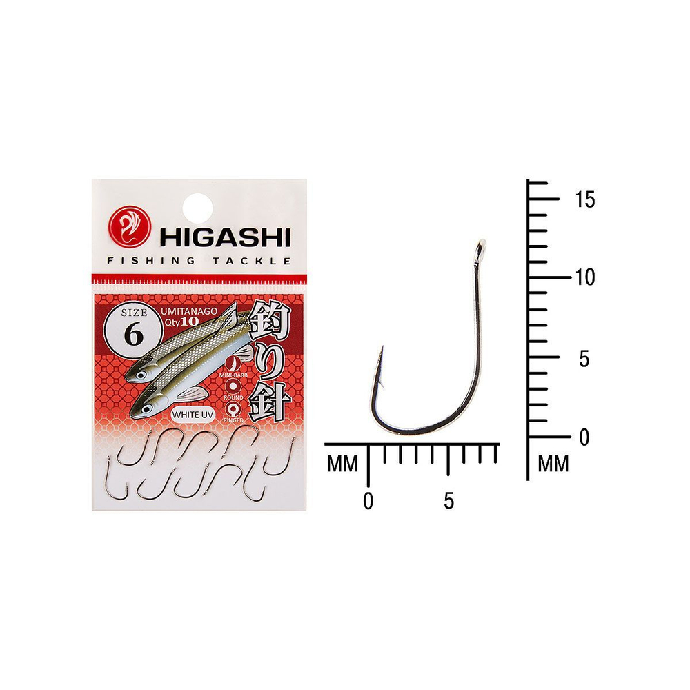 Крючок одинарный HIGASHI Umitanago ringed #1 White UV