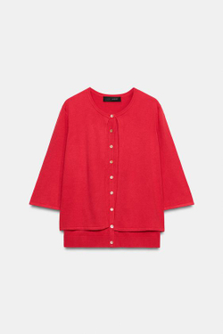 ZARA ДВУХСЛОЙНЫЙ КАРДИГАН, КРАСНЫЙ