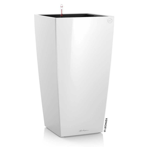 Кашпо Lechuza "Cubico Complete white high gloss" (пластик), 30x30xH56 см