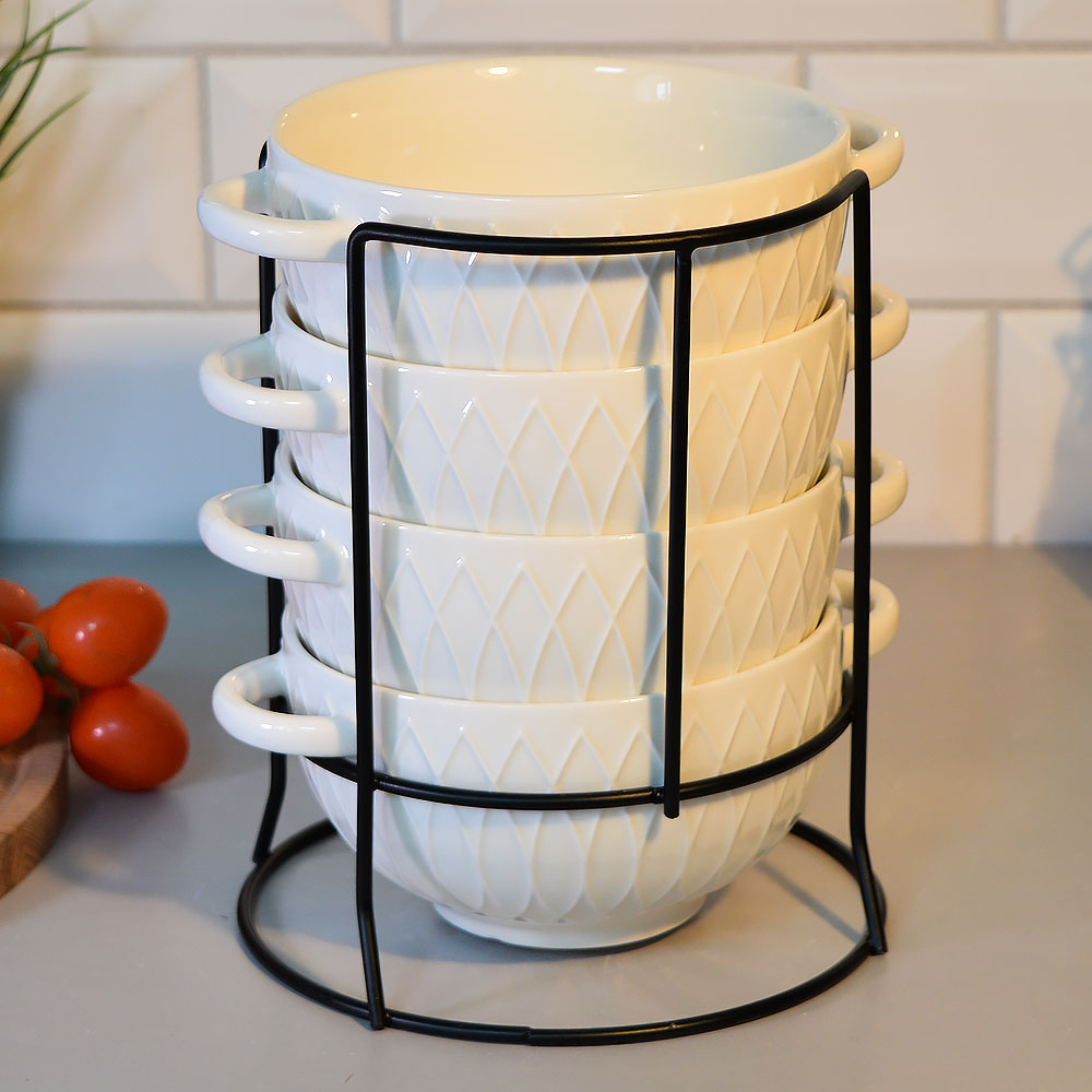 Набор бульонниц 4 предмета 650мл на подставке, 202480