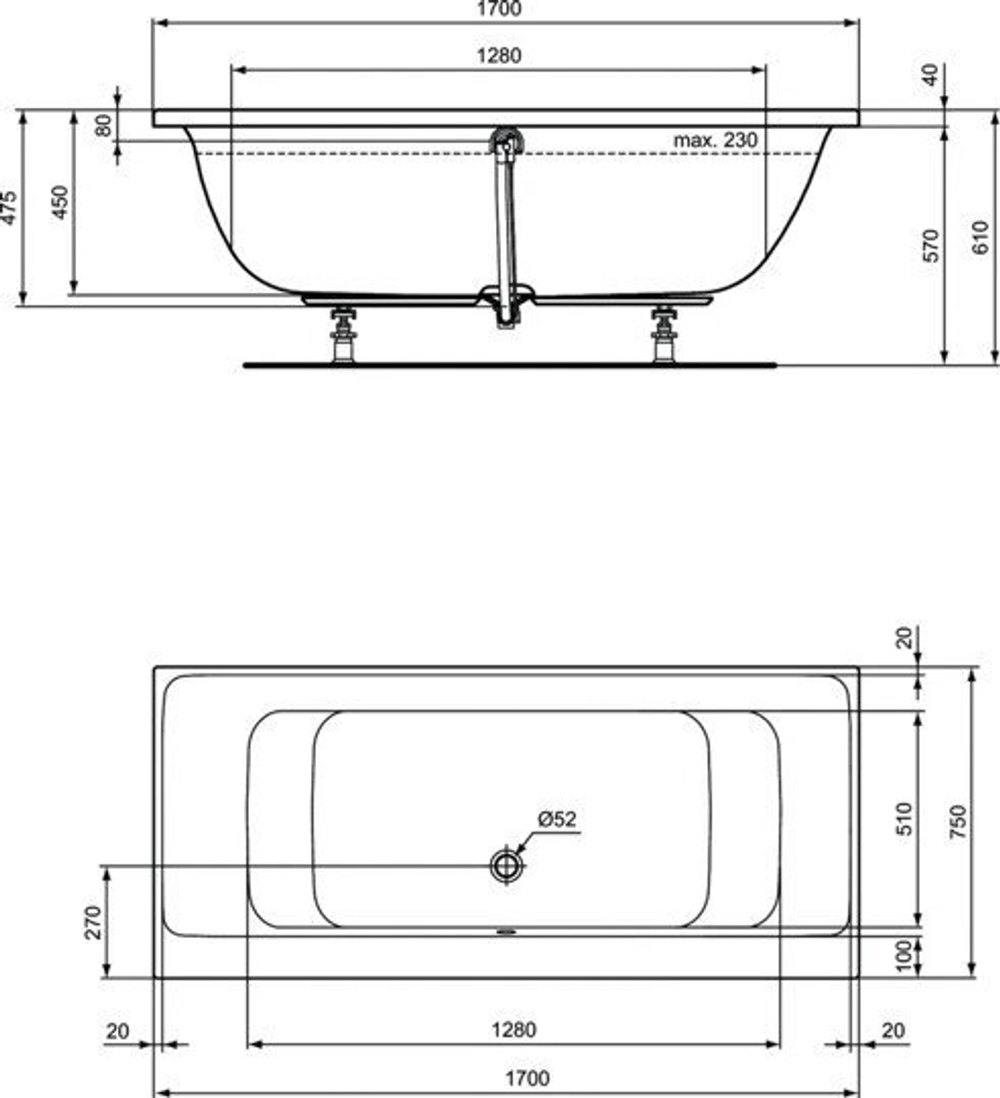 Акриловая ванна Ideal Standard 170х75 E106601 CONNECT AIR