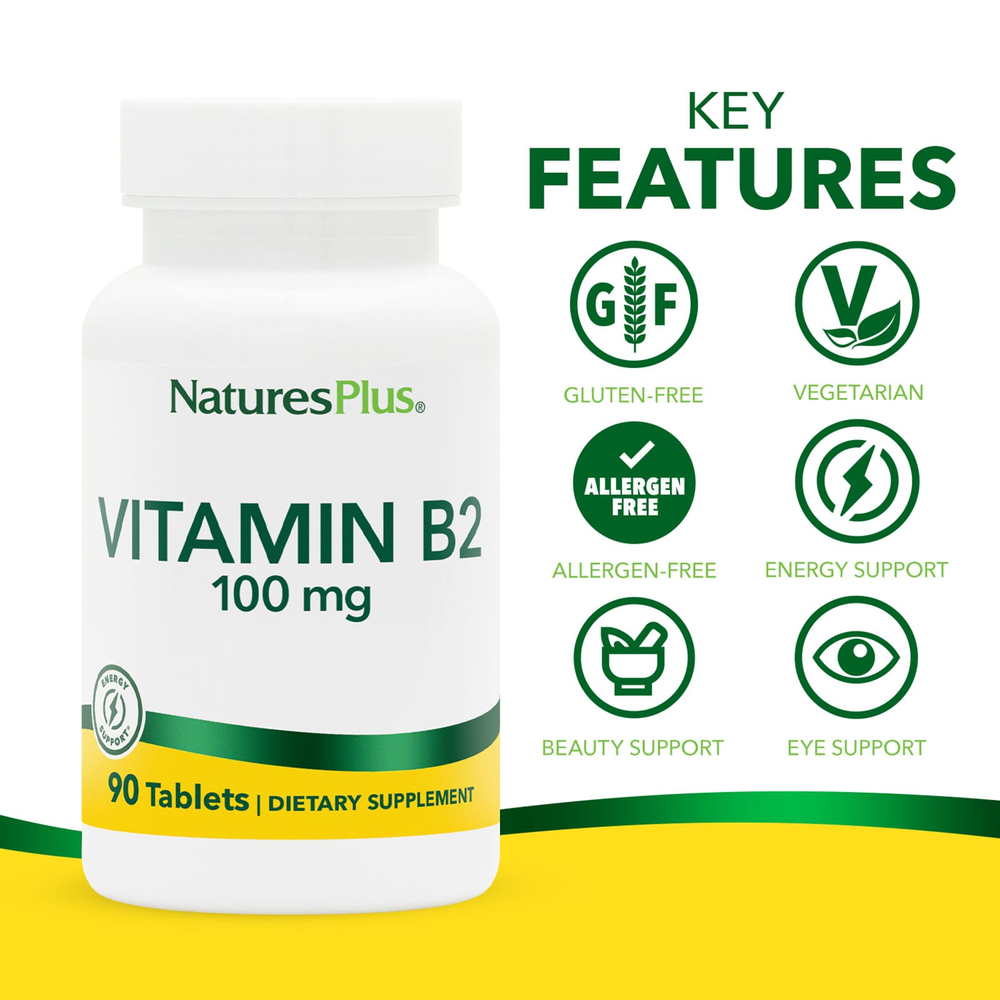 NaturesPlus, витамин B2, 100 мг, 90 таблеток