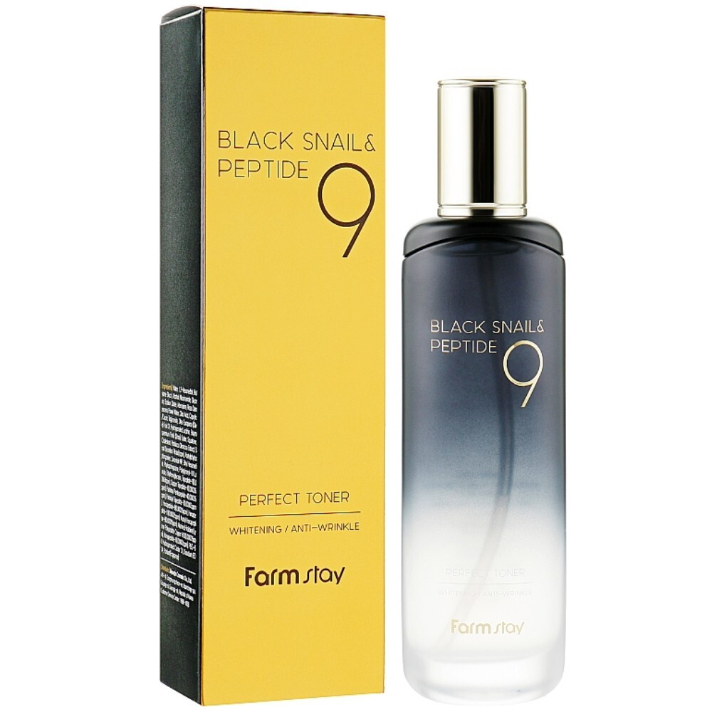 Тонер с муцином черной улитки и пептидами FarmStay Black Snail & Peptide 9 Perfect Toner