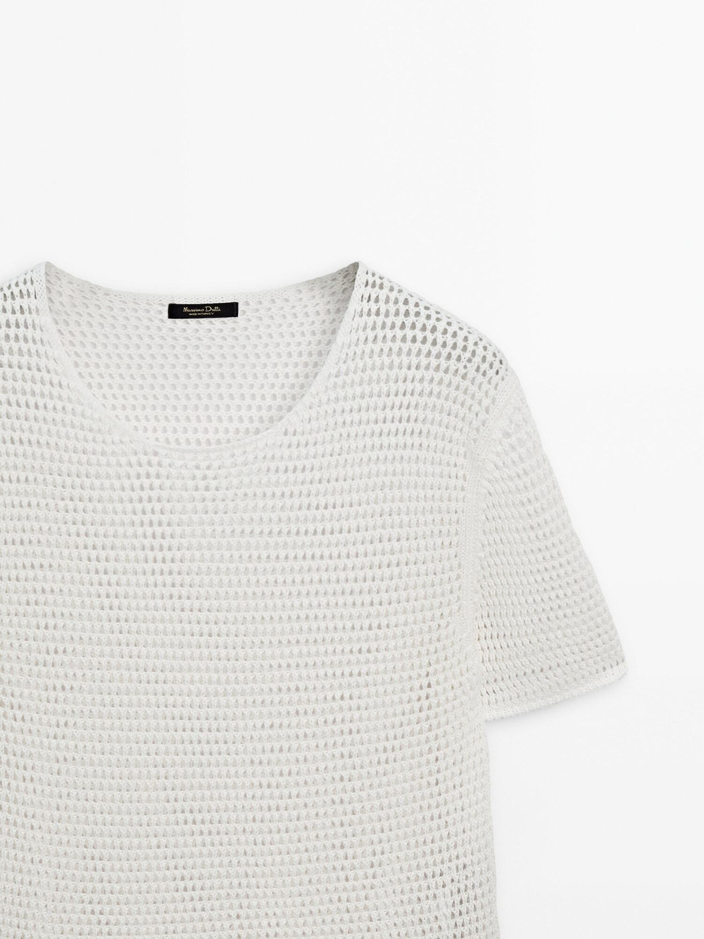 Massimo Dutti Перфорированный свитер с короткими рукавами, натуральный, кремовый