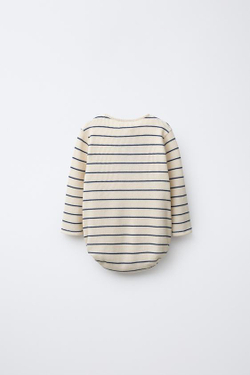 ZARA ВАФЕЛЬНЫЙ БОДИ В ПОЛОСКУ, ЭКРЮ/СИНИЙ