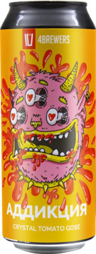 Пиво Четыре Пивовара Аддикция Кристал Томато Гозе / 4 Brewers Addikciya Crystal Tomato Gose 0.45 - банка
