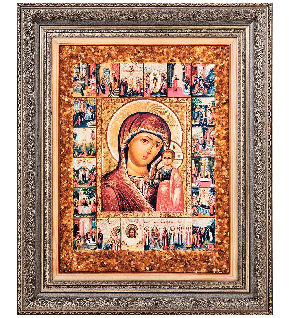 AMB-12/17 Икона «Казанская Божией Матери» (с янтарной крошкой) 45х55см