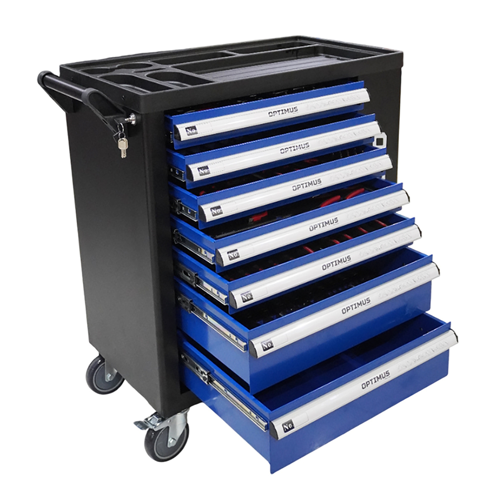 OPT-917P Тележка инструментальная, 7 полок с набором инструментов 289 пр, пластиковая столешница