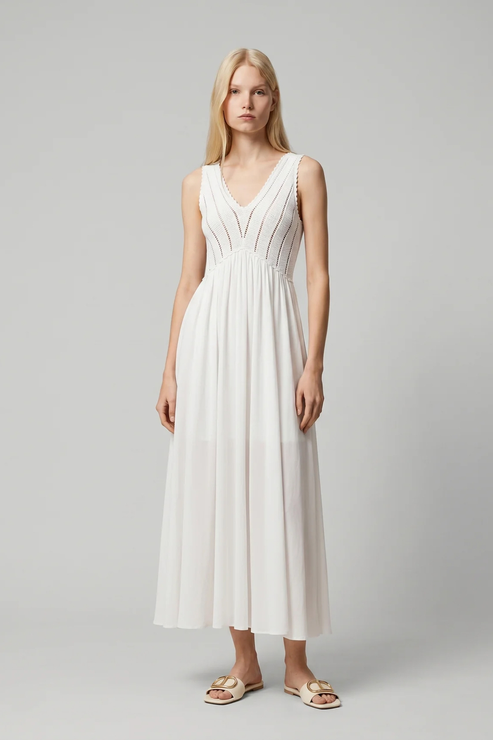261LB3EDD White midi dress твинсет-1