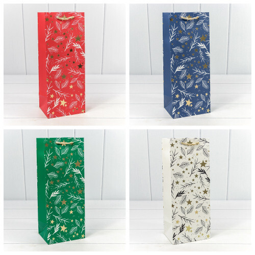 Пакет подарочный 14 х 35 х 11 см Набор 4 шт "Новый год" Под бутылку (Микс)