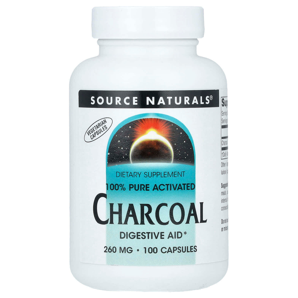 Source Naturals, 100% чистый активированный уголь, 260 мг, 100 капсул