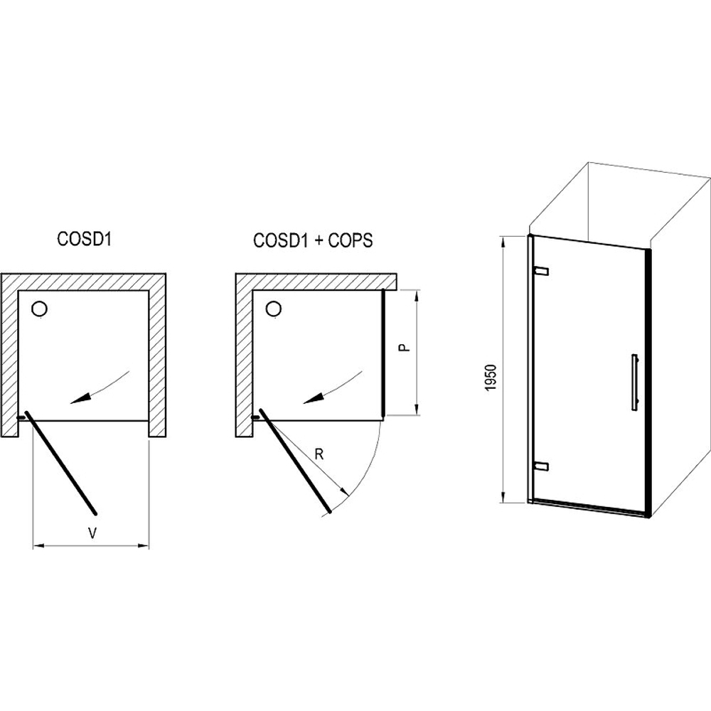 Душевая дверь Ravak Cool COSD1-90 X0VV70300Z1 профиль Черный стекло Transparent