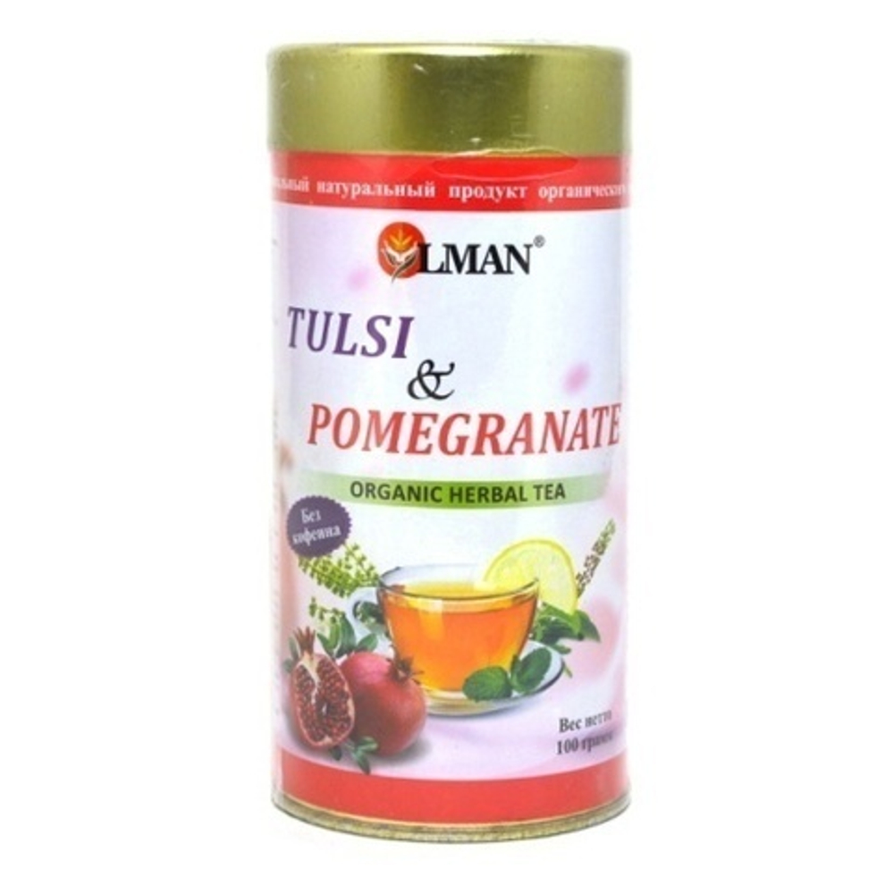 Чай органический травяной Olman Tulsi & Pomegranate Organic Herbal Tea Тулси и Гранат, 100 гр