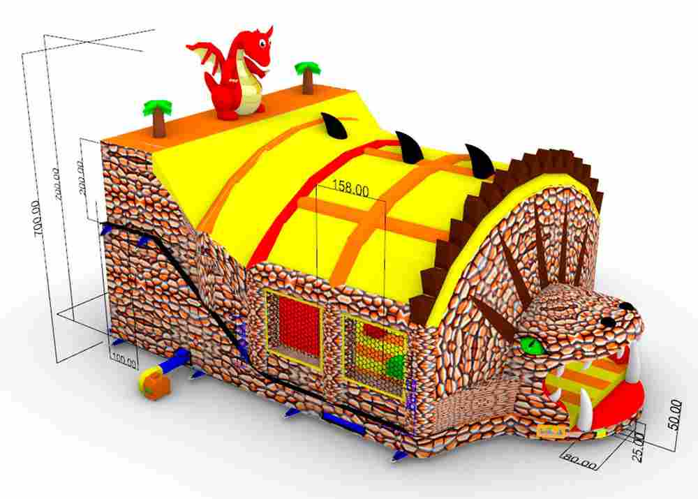 Коммерческий надувной батут «Драконье логово», с крышей, 12*8*7 м