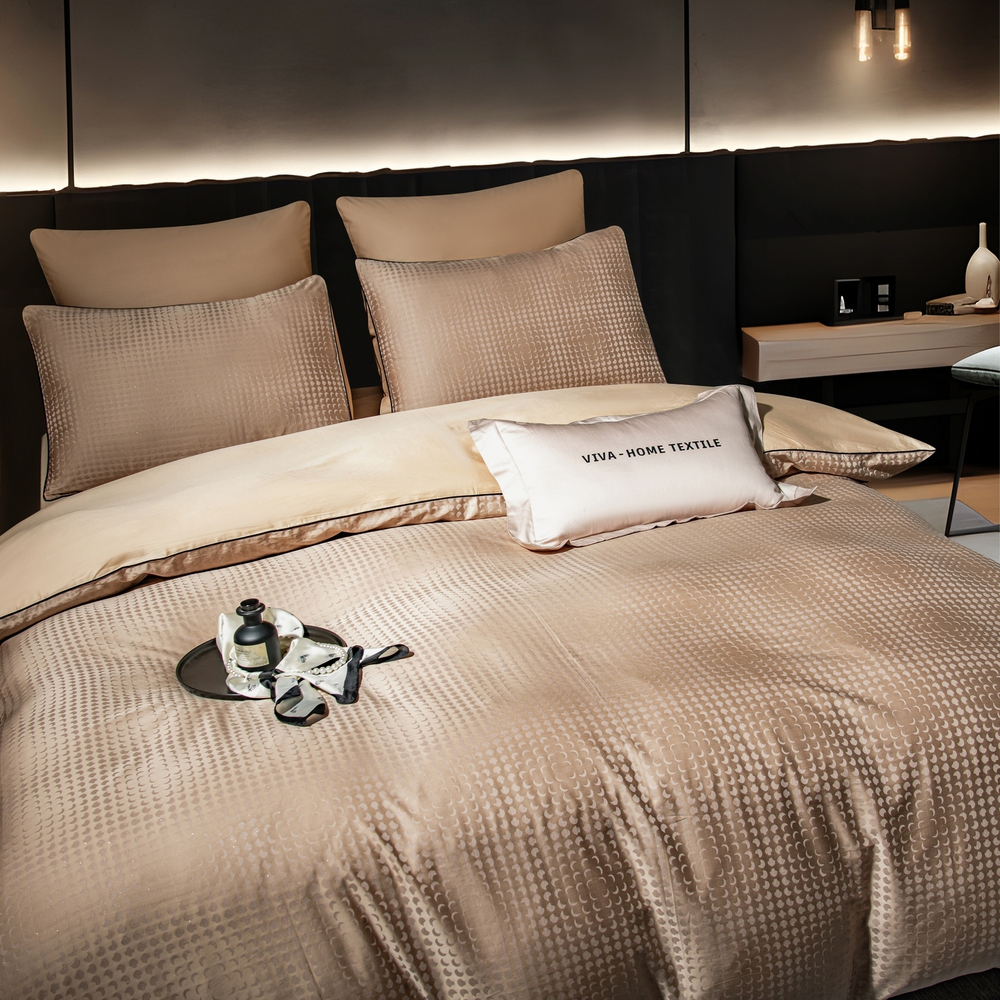 КПБ на резинке Сатин-Жаккард Тессоро MTR004, Евро, 4 наволочки, простынь 180*200*30