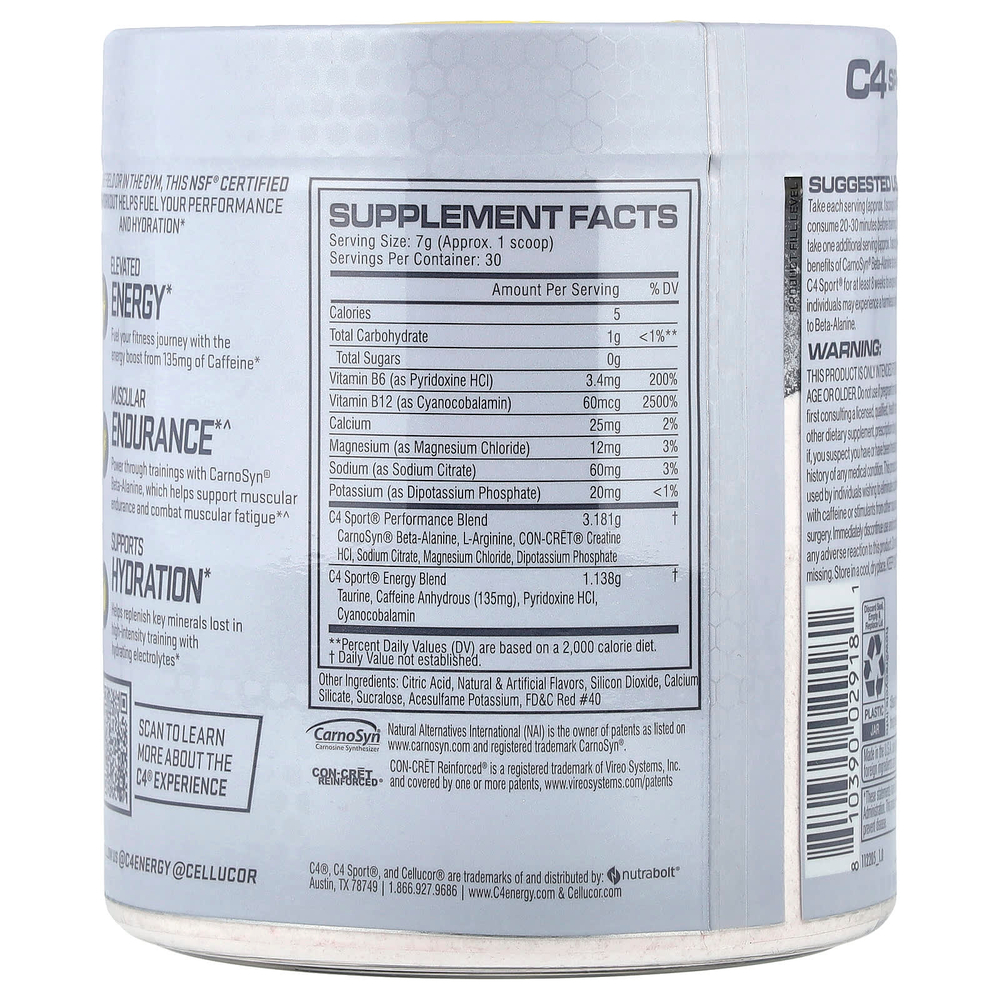 C4 / Cellucor, C4 Sport, перед тренировкой, фруктовый пунш, 210 г (7.4 унций)