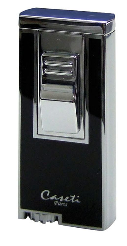 Отличная стильная брендовая французкая газовая зажигалка Caseti хром/черный лак лак  CA-308(1)