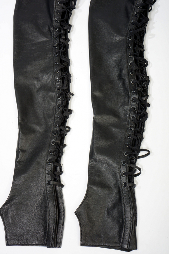 Кожаные женские высокие гамаши до середины бедра