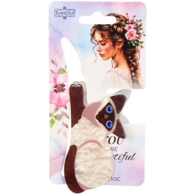 Заколка-краб для волос «#ХВОСТИКИ-КОСИЧКИ», кошечка Дана, цвет бежевый, 7*4см