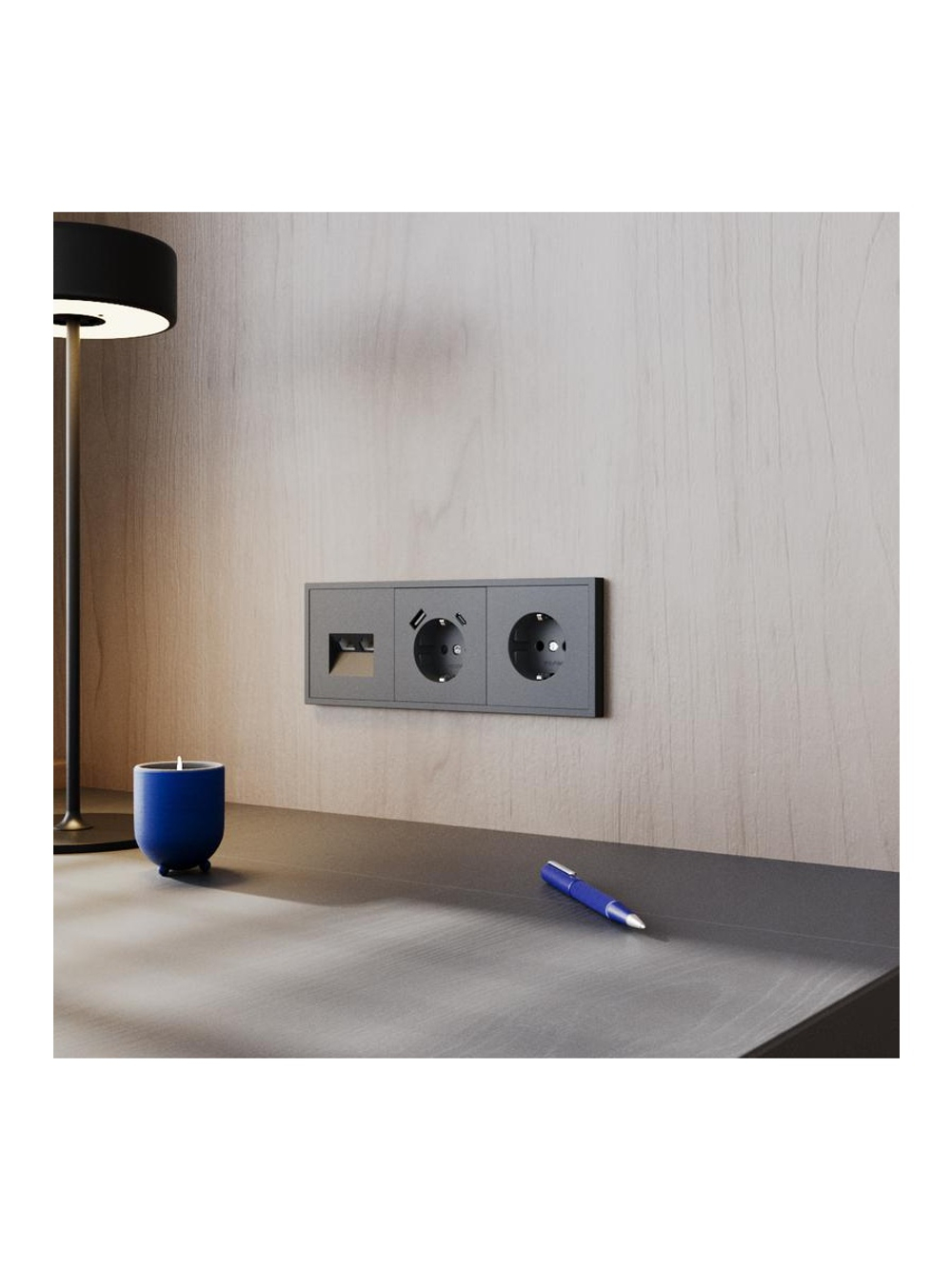 Розетка 1-м СП S70 16А с USB A+С с заземл. защ. шторки механизм графит Voltum VLS040507