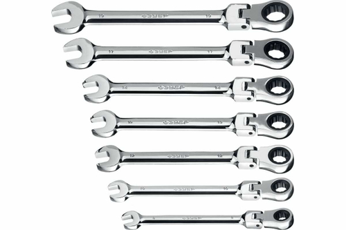 Набор комбинированных гаечных ключей трещоточных шарнирных 7 шт 8 - 19 мм Зубр 27101-H7