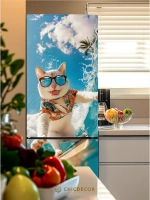 Наклейка интерьерная на холодильник Кот на сапе