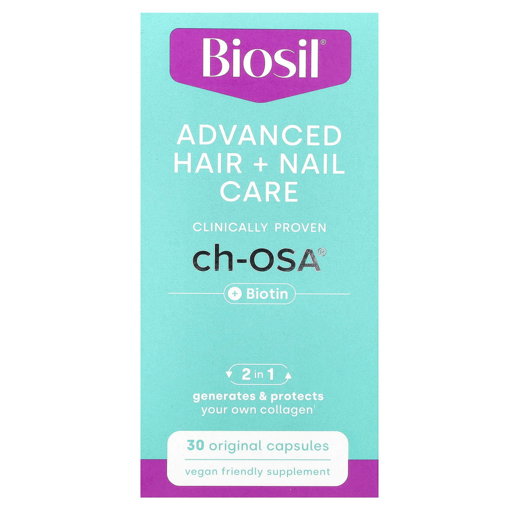 Biosil, улучшенный уход за волосами и ногтями, с биотином, 30 оригинальных капсул