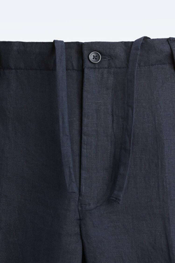 ZARA БРЮКИ ИЗ 100% ЛЬНА, МОРСКОЙ СИНИЙ