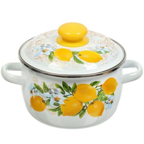 Кастрюля сталь, эмал, 2 л, с крыш, крышка сталь, сферическая, Сиб товары, Лимоны, 3MC161P, индукц
