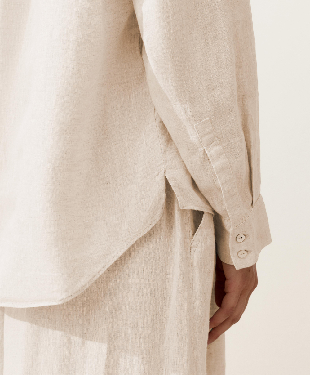 Oysho Рубашка свободного кроя из 100%-го льна, песочный меланж