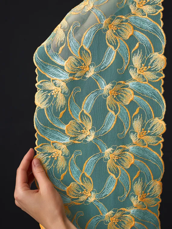 05-171 ОПТ Вышивка на неэл. сетке 22 см, бирюза/оранж