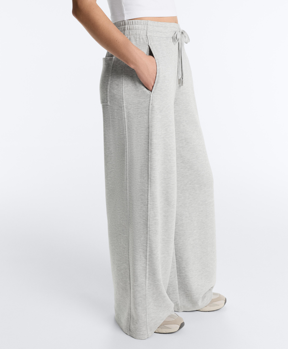 OYSHO Брюки прямого кроя из меланжевого пике, серый меланж